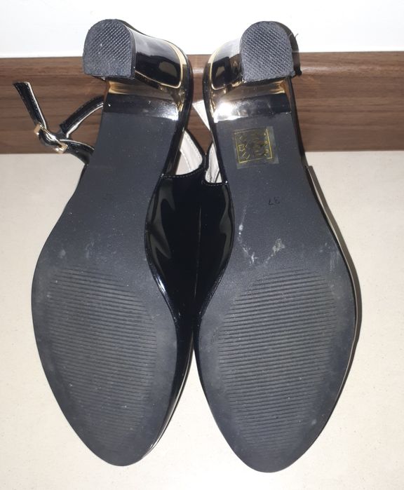 Pantofle czółenka 37 czarne złote biuro praca lato wesele ślub