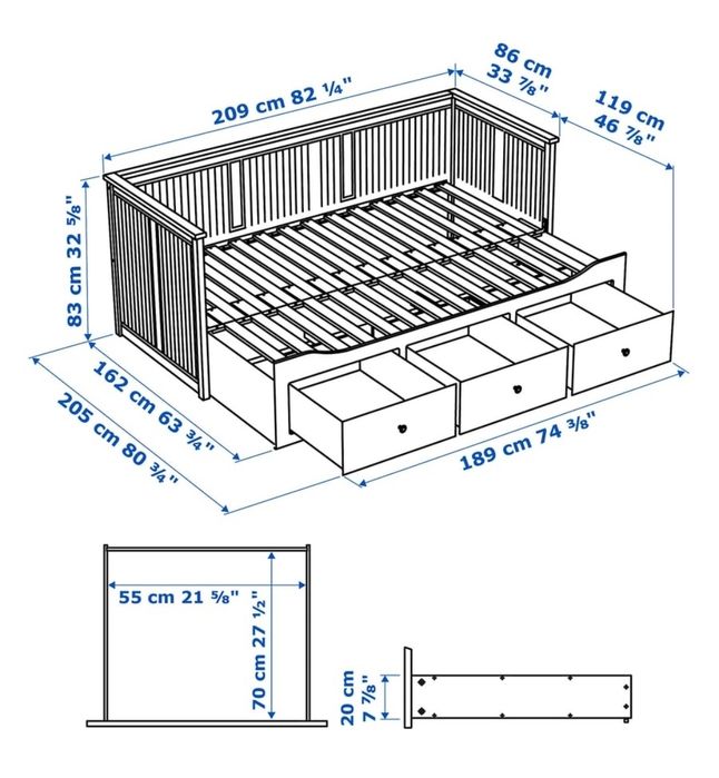 Cama individual/dupla com 3 gavetas