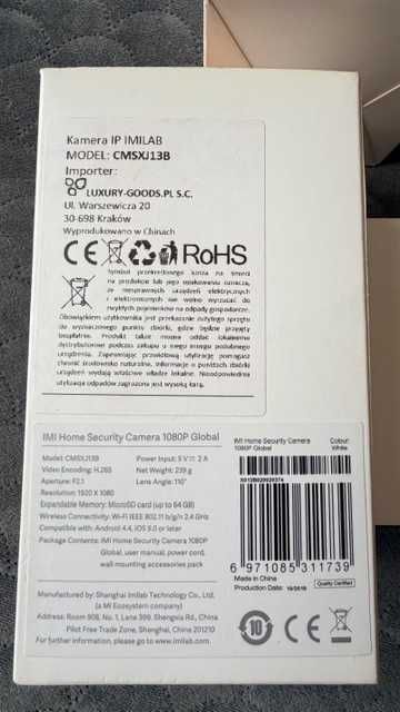 2 kamery IP IMILAB model: CMSXJ13B 1080P - MicroSD do 64GB-H.265-WiFi