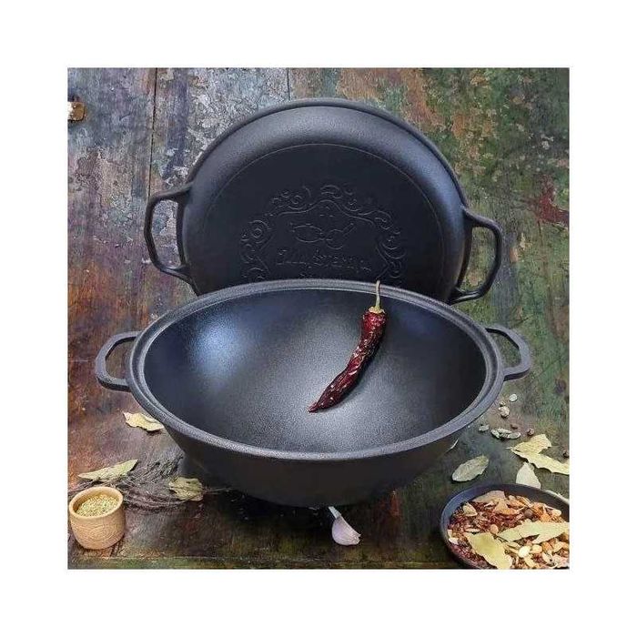 Казан чугунный 12 литров +подарок с крышкой сковородой