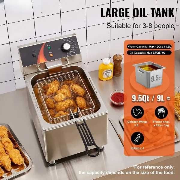 Fritadeira elétrica comercial  3100W 9L Aço inoxidável Upgrade 200°C