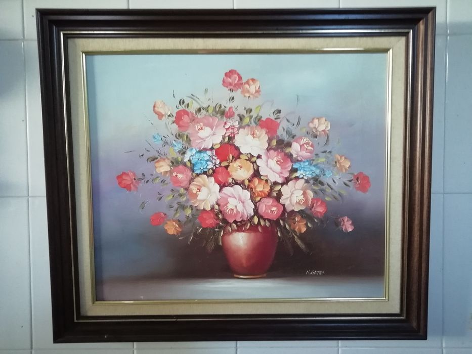 Quadro lindo Antigo Pintado Mão