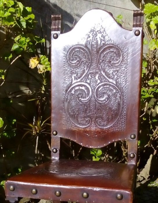 4 Cadeirões solar vintage em pele verdadeira bom estado madeira solida