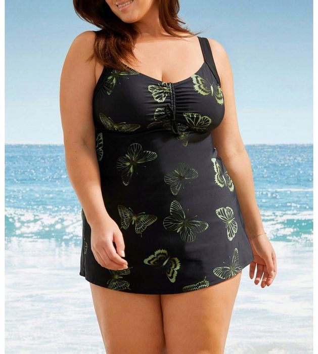 B.P.C Długie tankini czarne w motyle z czarnymi figami ^48