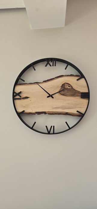 Piękny drewniany zegar ścienny loft handmade orzech