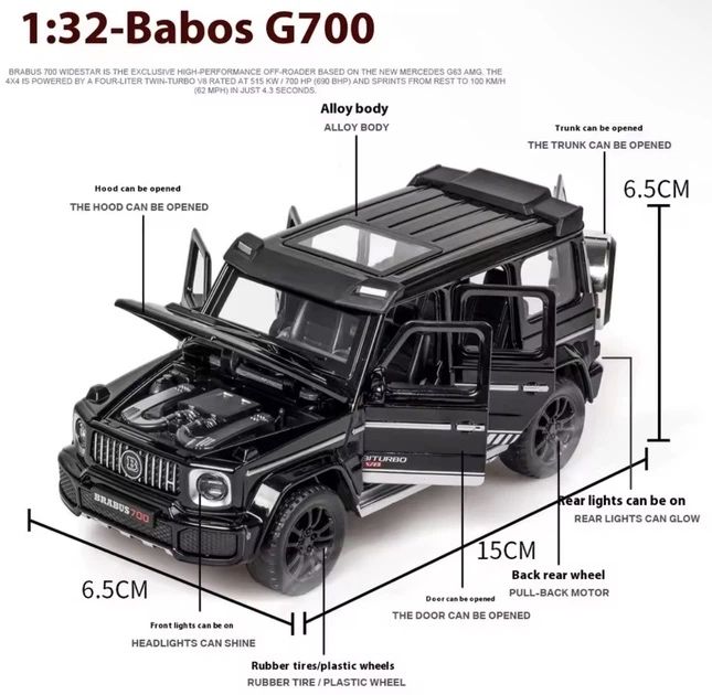 Іграшкова колекційна дитяча модель автомобіль Mercedes G-Class з інерційним механізмом Мерседес Гелік Brabus G700 15 см 1:32