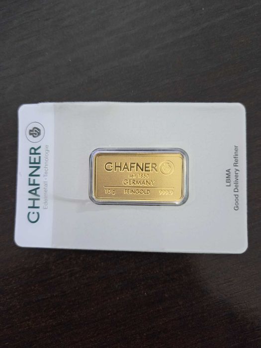 Barra de ouro de 10gr C. Hafner numerada grau de pureza 999.9