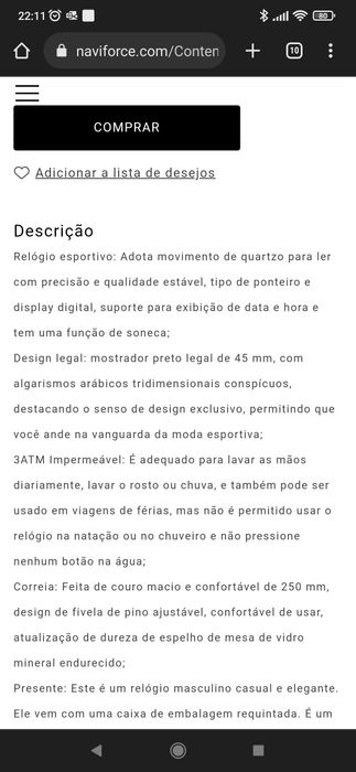 Relógio Naviforce como novo