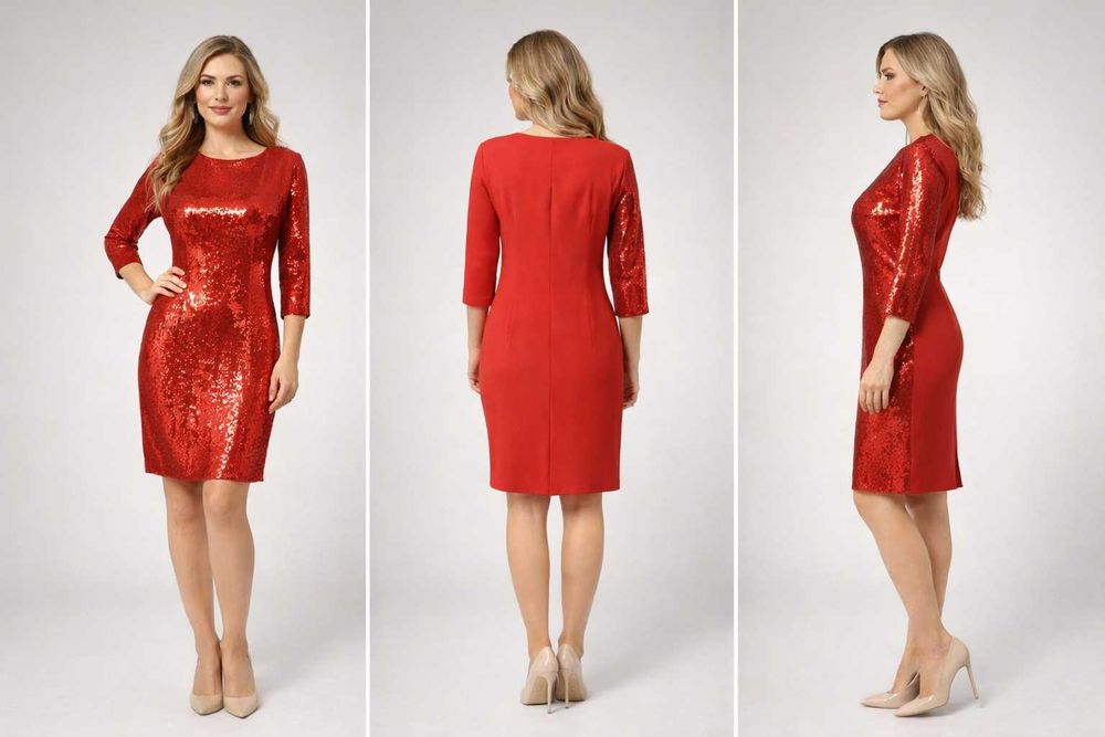 Червоне та срібне жіноче плаття з блискучими пайєтками, приталене