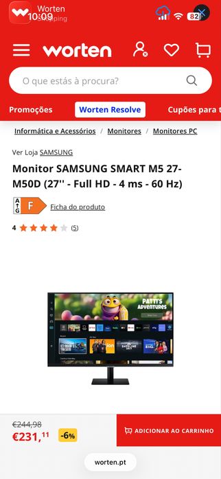Monitor SAMSUNG SMART M5 27- M50D (27'' - Full HD - 4 ms - 60 Hz)