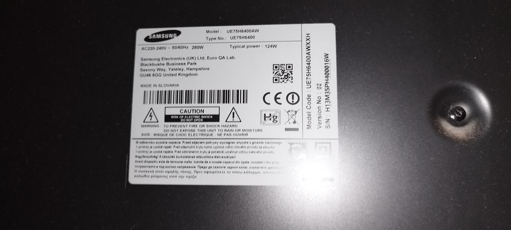 TV Samsung 75" uszkodzona matryca