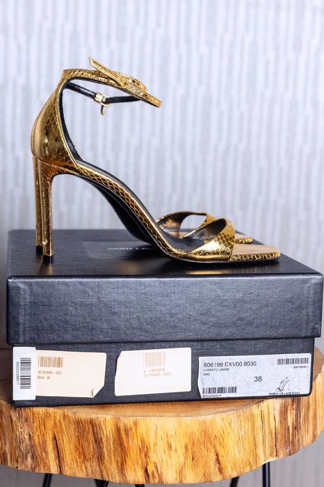 Robin 105 Lace Sand Złote sandały Saint Laurent r.37,5
