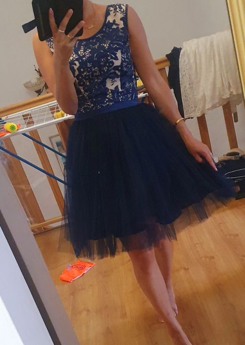 Sukienka na wesele tiulowa rozkloszowana koronkowa S