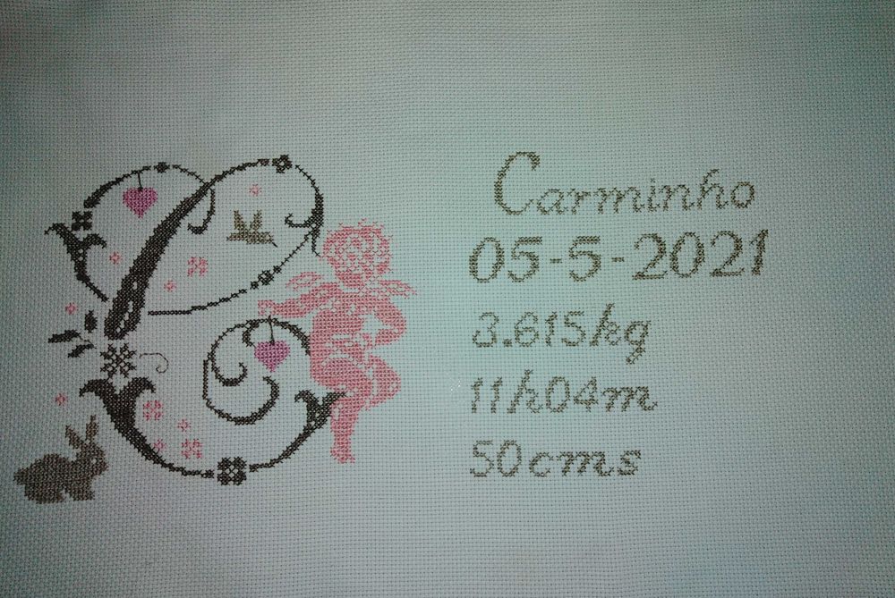 Pecas bordadas a mão em ponto de cruz