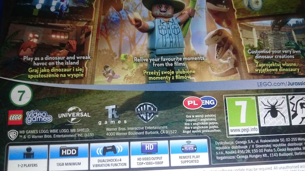Lego Jurassic World park jurajski ps4 playstation 4 minecraft dinozaur