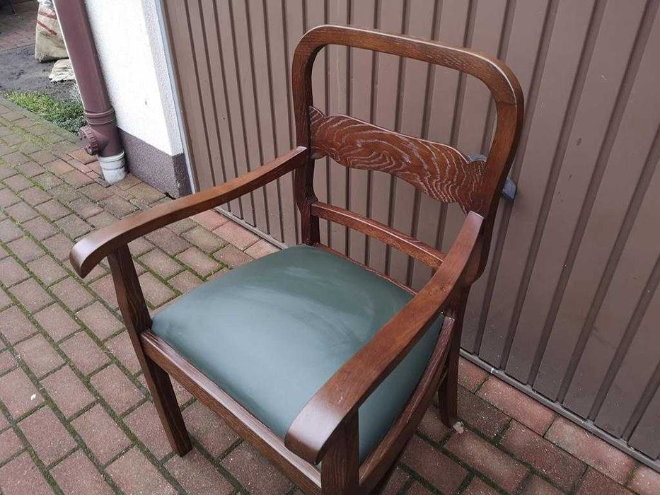 Stary Fotel Krzesło ART-DECO Dębowy Gabinetowy Antyk Po Renowacji.