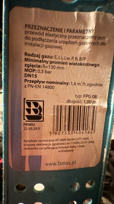 Przewod gazowy elastyczny w oplocie