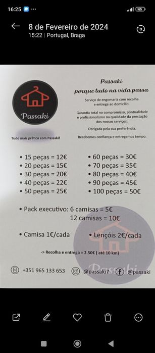 Passaki serviço de engomadoria com recolha e entrega ao domicílio