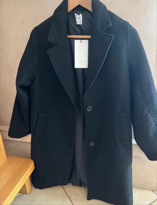 Płaszcz czarny, zara, wełna, rozm. S/M, Zara, nowy wełniany