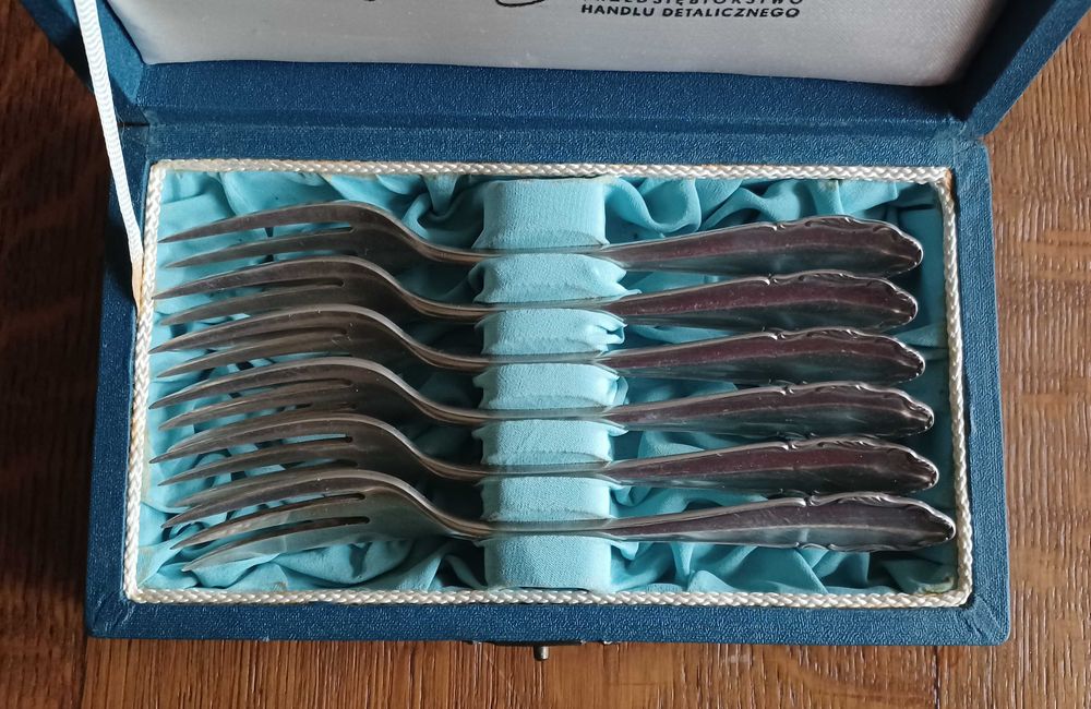 Posrebrzane widelczyki do ciasta (komplet 6 szt.) - niemiecki WMF