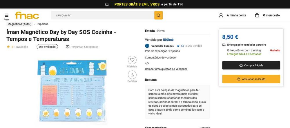 Quadro Magnético SOS Cozinha - Tempos e Temperaturas na Cozinha (NOVO)