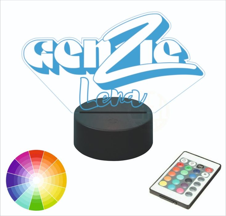 Lampka nocna genzie prezent imię LED 3d ekipa genziara