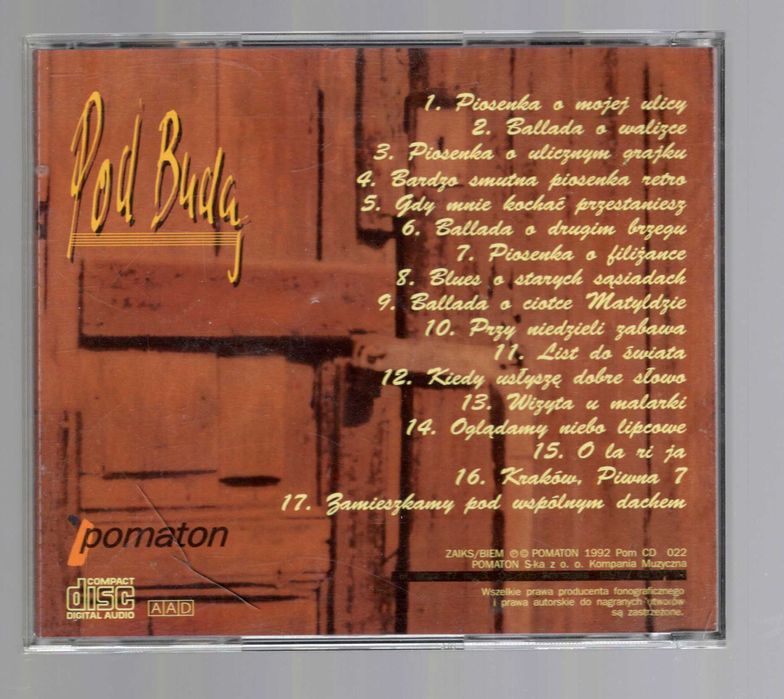 Pod Budą - Blues O Starych Sąsiadach (CD) Poezja śpiewana Muzyka polska Pomaton 1992