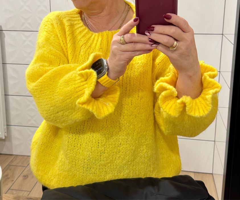 Pudelkowy, bananowy z falbanka, oversize 38 40