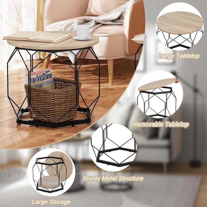 Zestaw 2x Stolik Kawowy Do salonu Woltu Jasny Dąb Loft Industrial