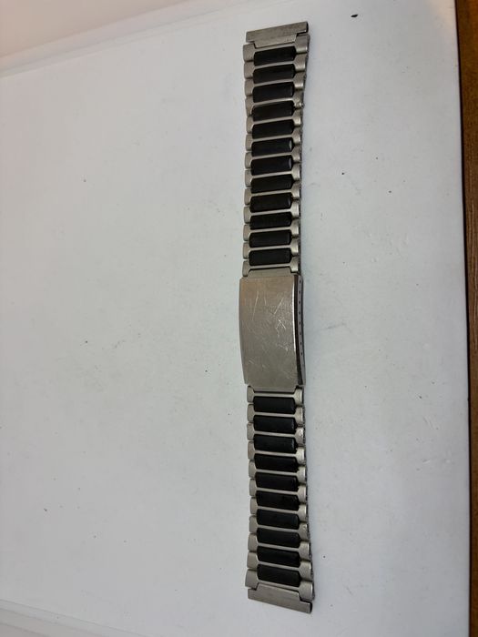 Bransoleta do zegarka Timex vintage 20 mm stalowa czarne wstawki sprawna