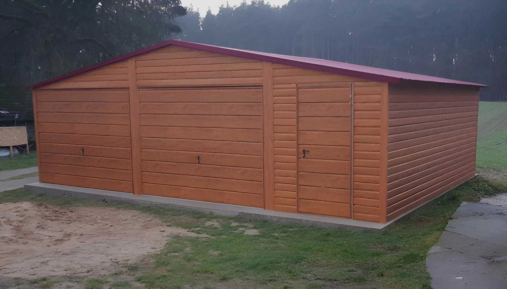 Garaż Blaszany dwuspadowy 8x6 złoty dąb PREMIUM