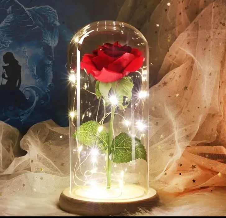 Вічна троянда в колбі, декоративний нічник з LED підсвічуванням
