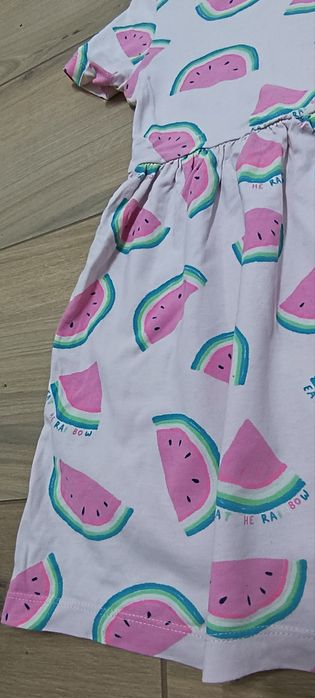 M&S 122 sukienka letnia dla dziewczynki różowa w arbuzy krótki rękaw