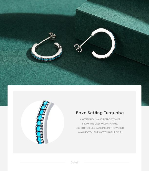 Срібні сережки кільця з бірюзою