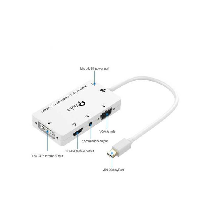 Перехідник R-1133A mini DisplayPort Adapter 4 in 1 DVI+HDMI+VGA+3.5mm
