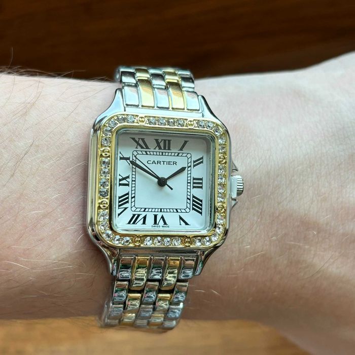 Жіночий годинник Cartier на браслеті комбінованого кольору  | Женские часы Cartier на браслете комбинированного цвета