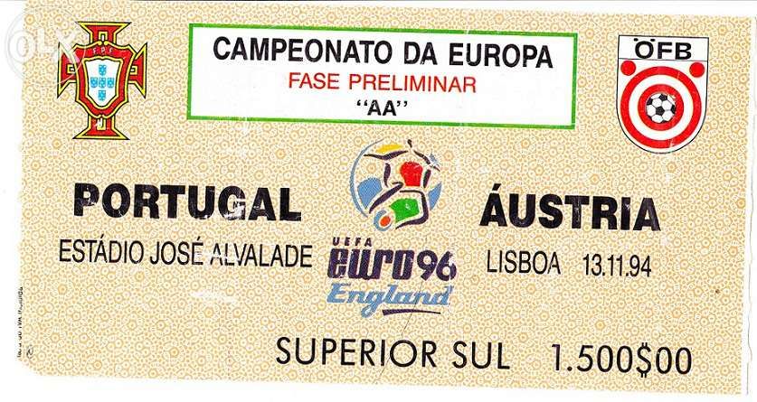 Bilhete Futebol - Portugal - Austria 1994 -