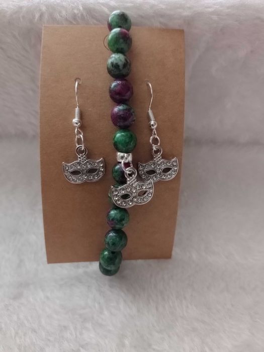 Bransoletka z kamieni naturalnych i kolczyki "Maski weneckie"