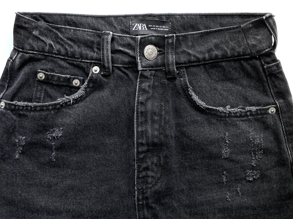Zara Spódnica Jeansowa Ripped Denim Skirt XS 34 czarna