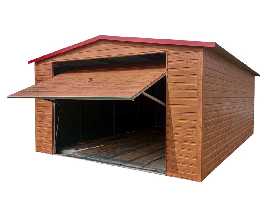 Garaż Blaszany 4x5 dwuspadowy, złoty dąb, brama uchylna CAŁA POLSKA