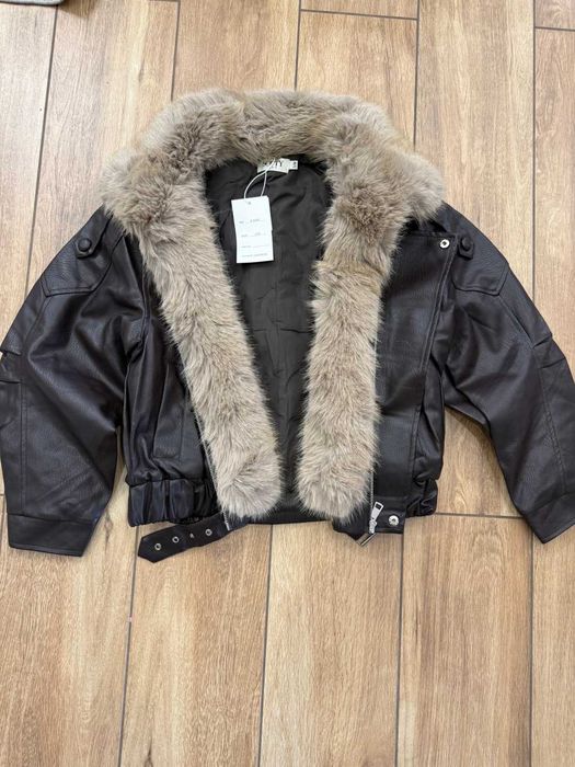 softy premium kurtka eko skóra z futerkiem czekolada S/M