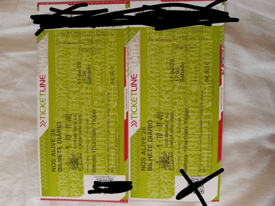 Vendo 2 bilhetes para o Nos Alive, 11 julho