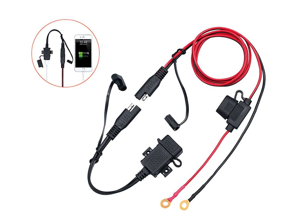 Carregador USB Universal 2.1A Motociclo Impermeável 1USB+Fusível+SAE