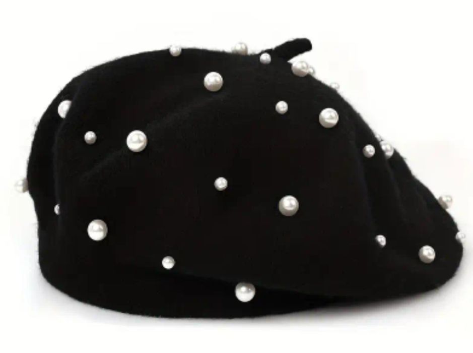 Beret czarny z perełkami.  Hit