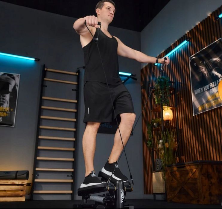 Степпер для фітнесу 2в1 з тросами та лічильником кроків Trex Sport