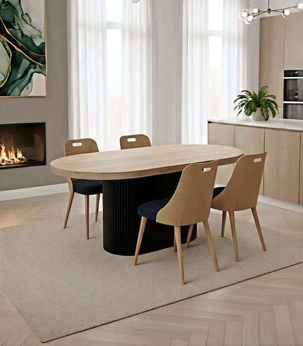 Zestaw Stół loft kolumna + 4 krzesła bukowe K176