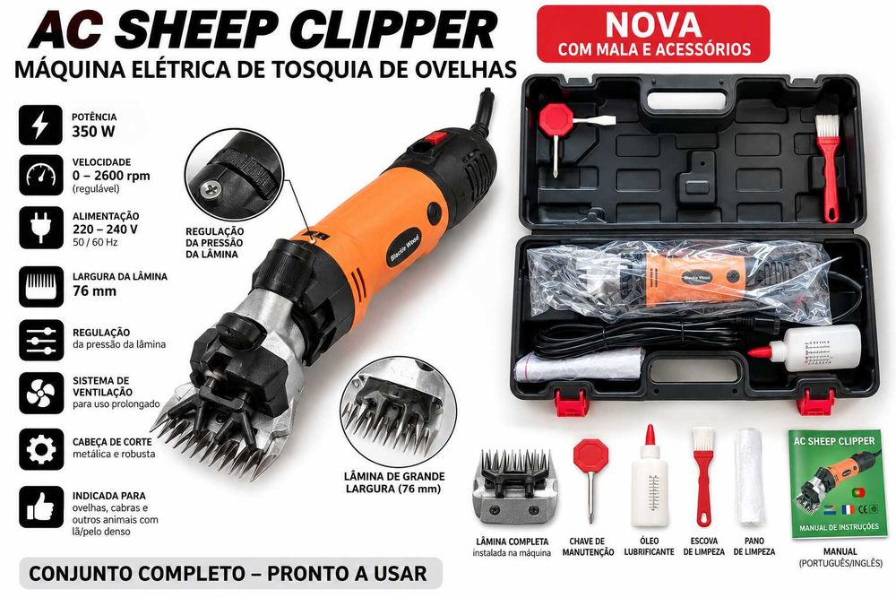 Máquina Elétrica de Tosquia de Ovelhas AC Sheep Clipper 350W – Nova + Mala e Acessórios
