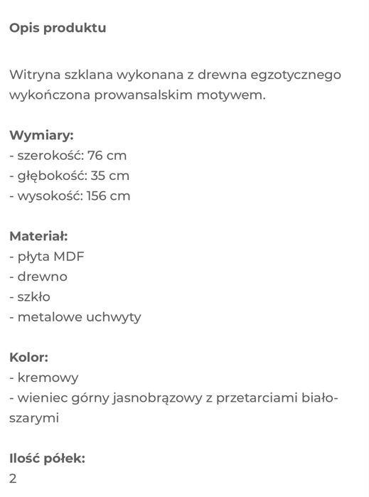 Witryna w stylu prowansalskim vintage schabby chic retro rzeźbiona