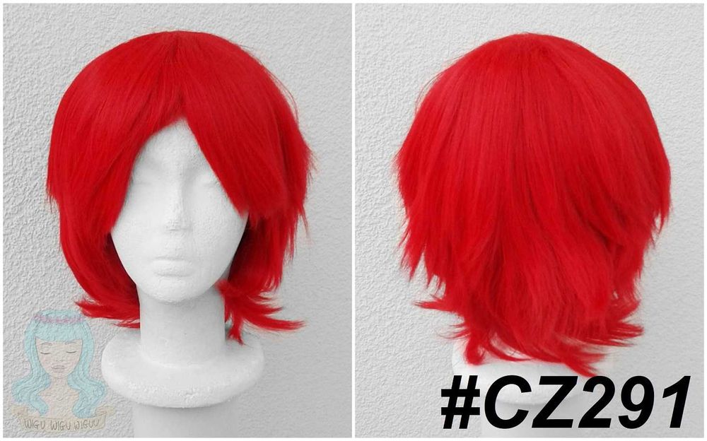 Krótka czerwona peruka męska z grzywką krótki czerwony wig cosplay