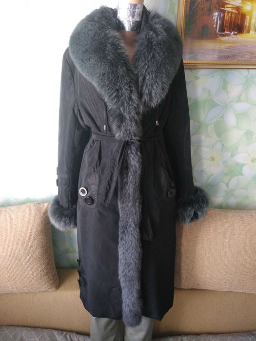 Плащ пальто демісезонне/зимове натуральне хутро